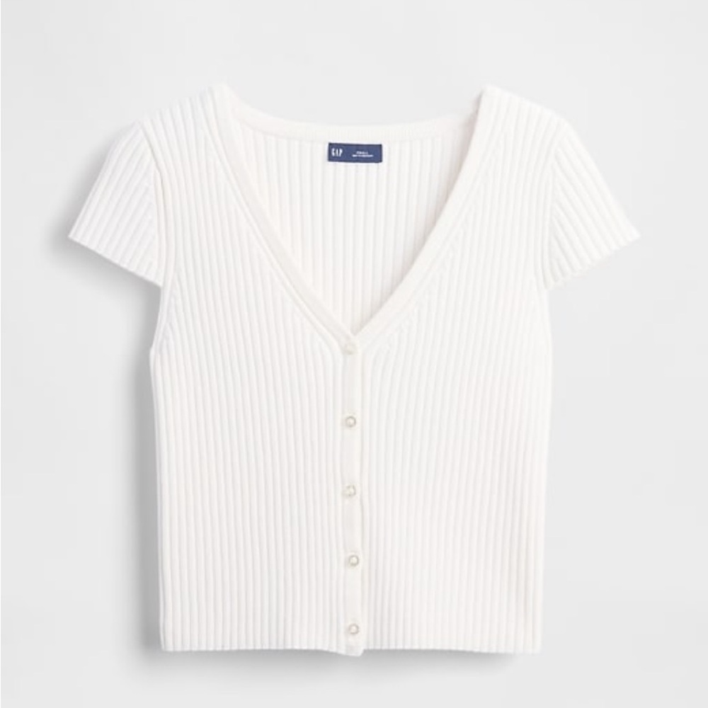 Gap Ribbed V-Neck Button-Up Top - Picture 4 of 7